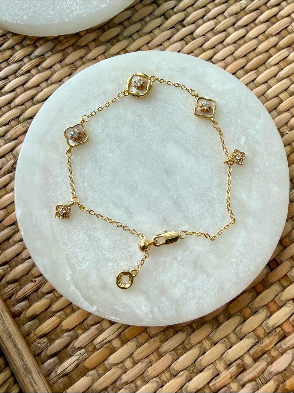 Gold Floral Charm Bracelet - Dainty Bracelet